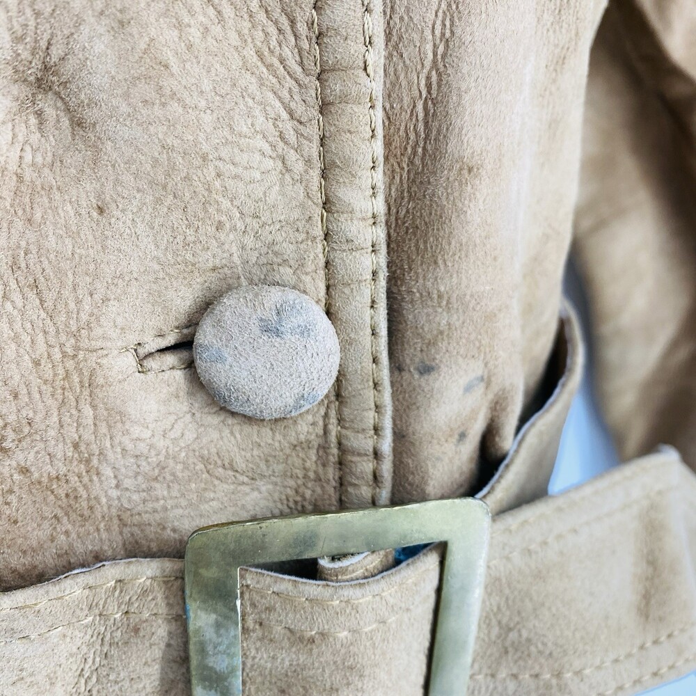 Vintage Nubuck Suede Bosfor Tan Leather Trench Coat Fall Fashion Size 48 Small - Picture 4 of 10